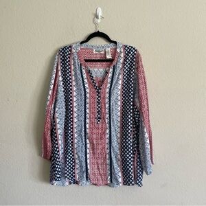 New Direction woman’s Red, white, and blue Blouse 2X peasant casual gma core